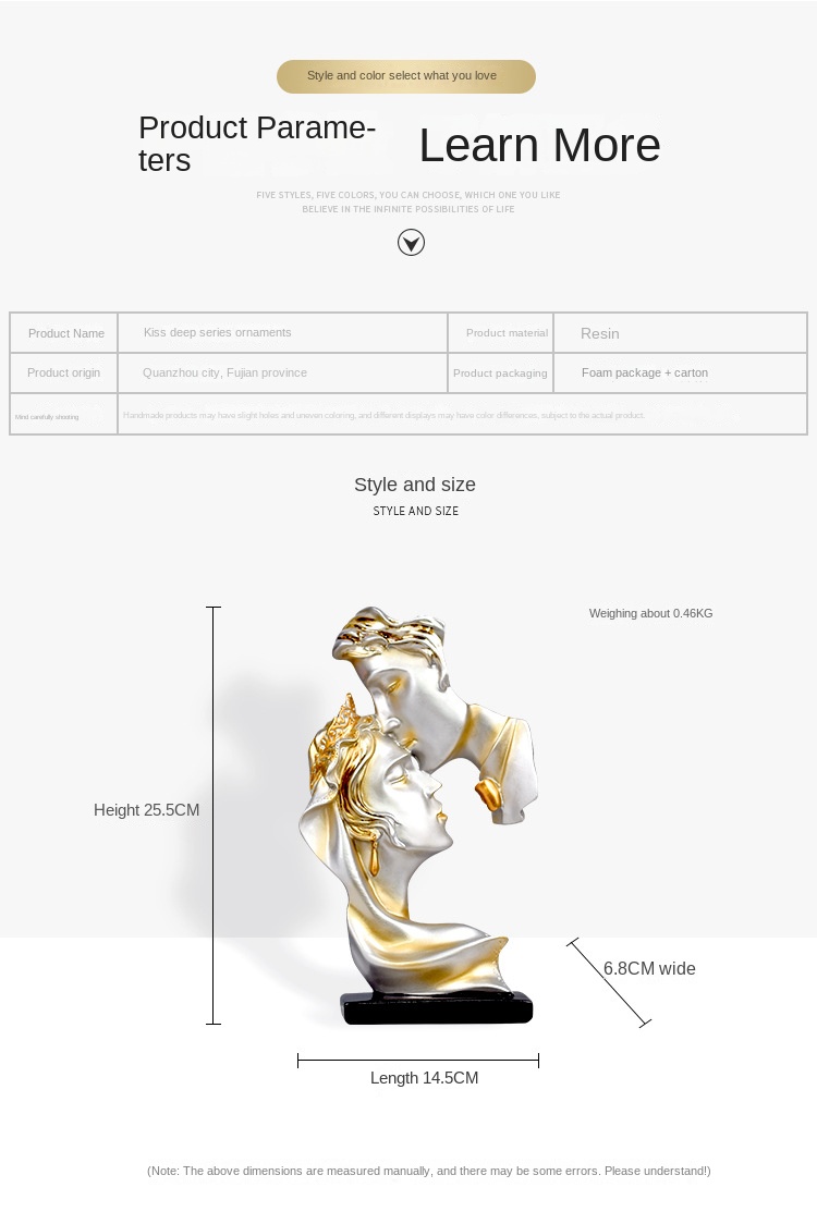 Creative kiss love couple figure statue resin handicraft decoration home living room decoration gift decoration