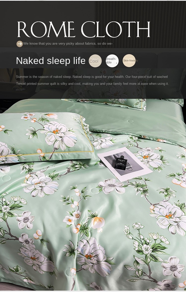 New Washed Tencel Summer Quilt Four-piece Set Light Luxury Comfortable