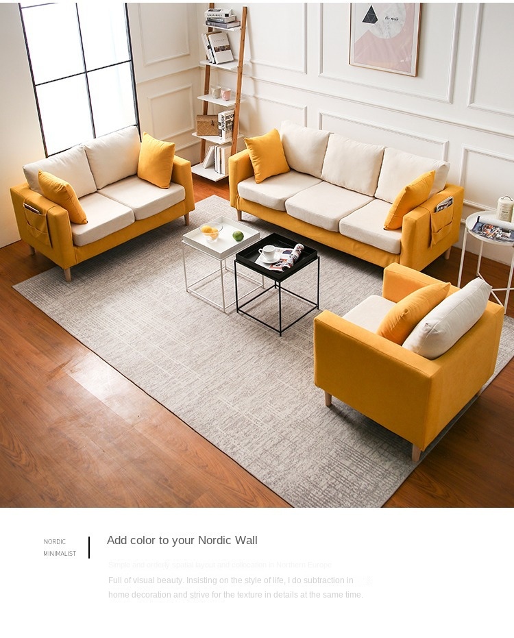 Nordic fabric sofa small apartment living room simple modern double three rental room clothing store sofa net red models