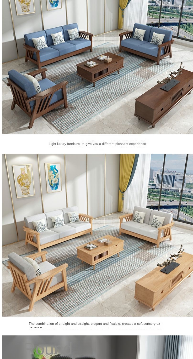 Nordic solid wood sofa small apartment new Chinese style lazy fabric comfortable modern minimalist living room furniture combination set