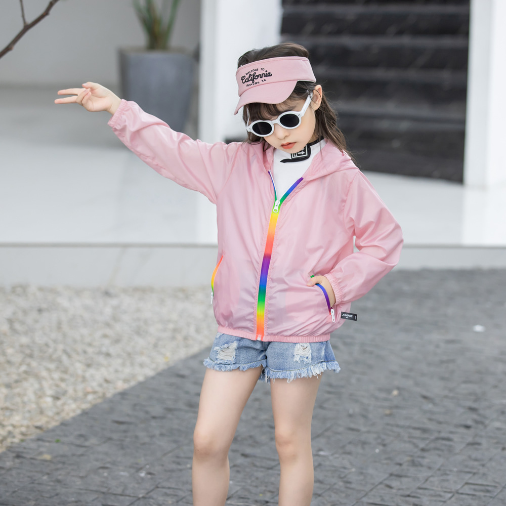 Summer new children’s clothing children’s sun protection clothing jacket boys and girls skin clothing rainbow hooded sun protection clothing air-conditioning shirt