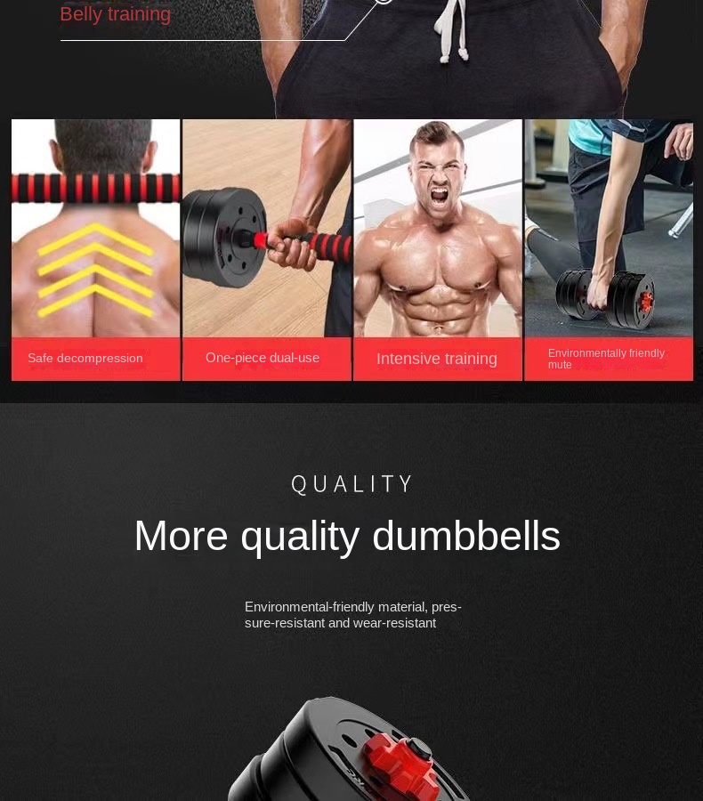 Dumbbell men’s home fitness equipment adjustable weight solid 20KG rubber-coated barbell set combination detachable