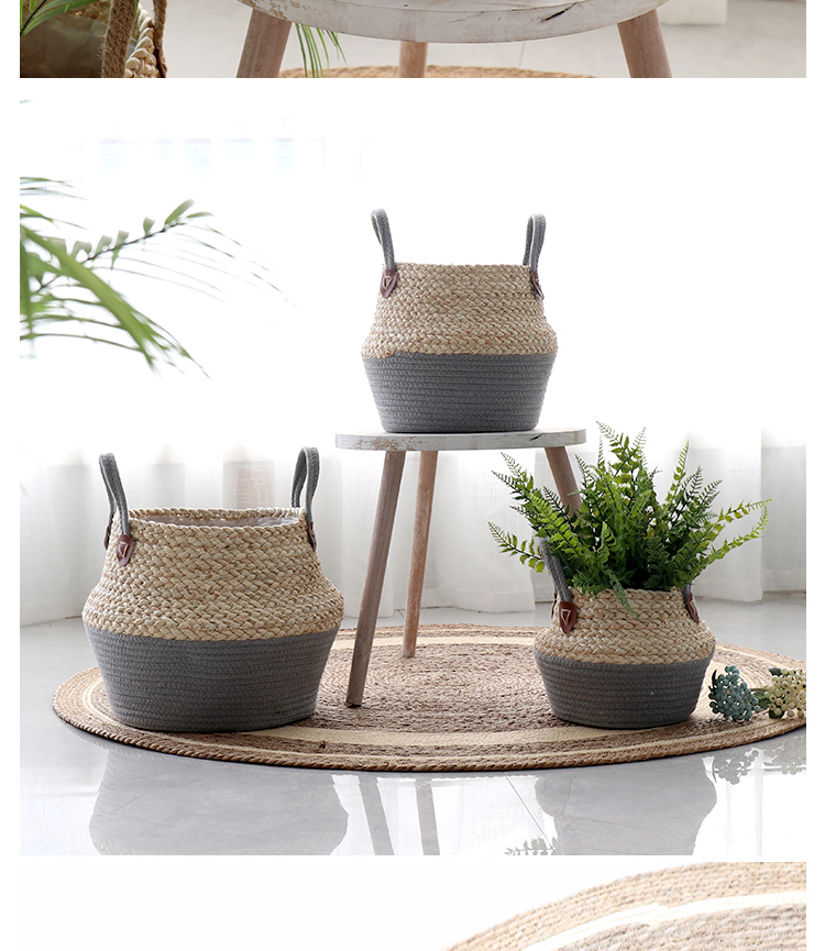 Nordic straw woven rattan decorative flower pot woven flower basket home decoration living room idyllic floor-to-ceiling large flower pot gardening