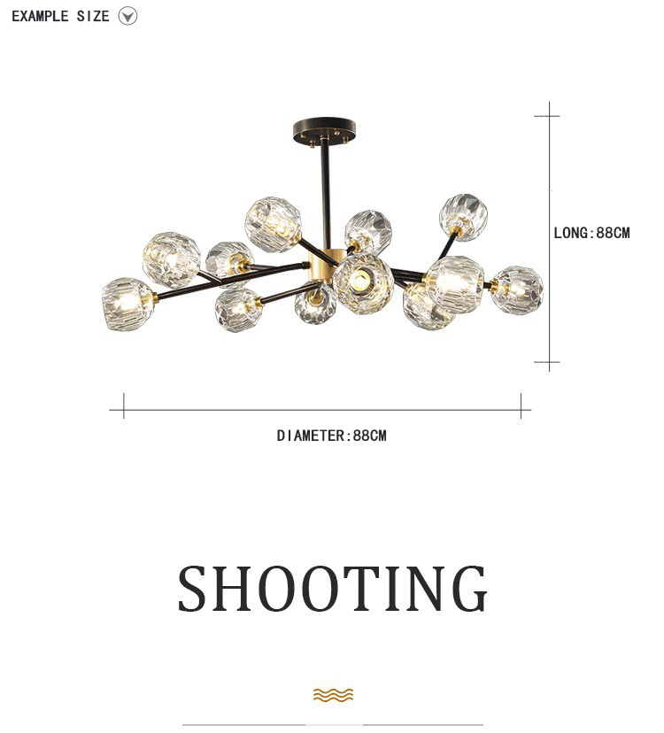 All copper crystal living room chandelier modern light luxury bedroom lamp Internet celebrity restaurant home branch magic bean molecule lamp