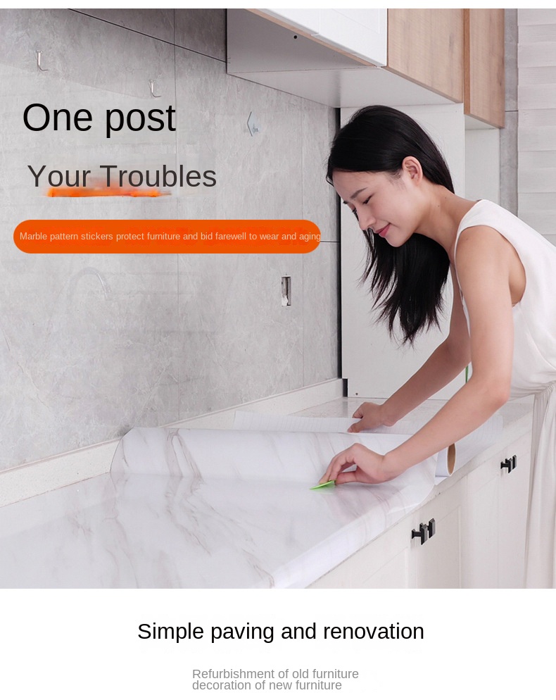 Cross-border manufacturers wholesale self-adhesive imitation marble stickers waterproof, oil-proof and high temperature resistant kitchen furniture