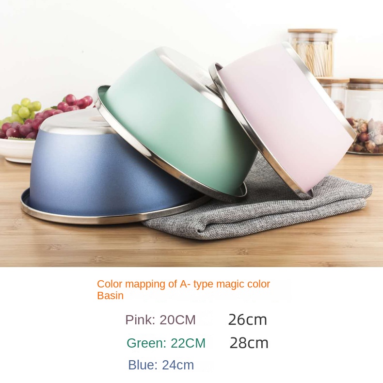 Colored stainless steel basin thickened household seasoning tank washing basin egg-beating basin cooking basin and wash basin color basin wholesale