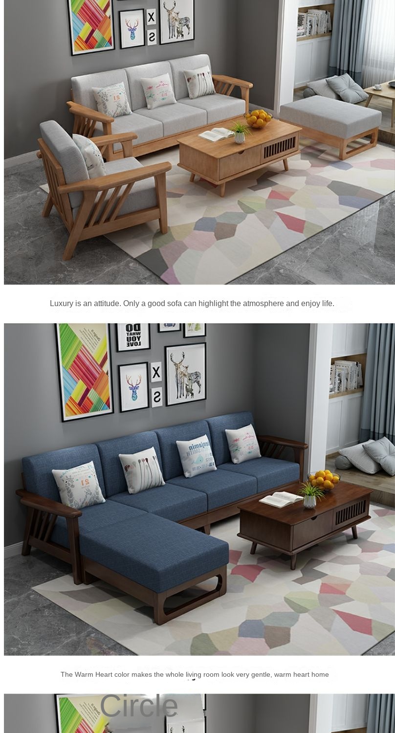 Nordic solid wood sofa small apartment new Chinese style lazy fabric comfortable modern minimalist living room furniture combination set