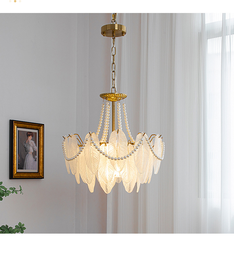 French-style living room chandelier modern light luxury feather glass chandelier American retro dining room bedroom net red LED lamp