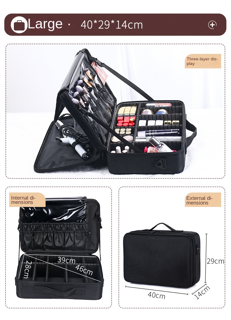 Large-capacity cosmetic bag tattoo embroidery manicure and makeup portable partition tool box cosmetic bag
