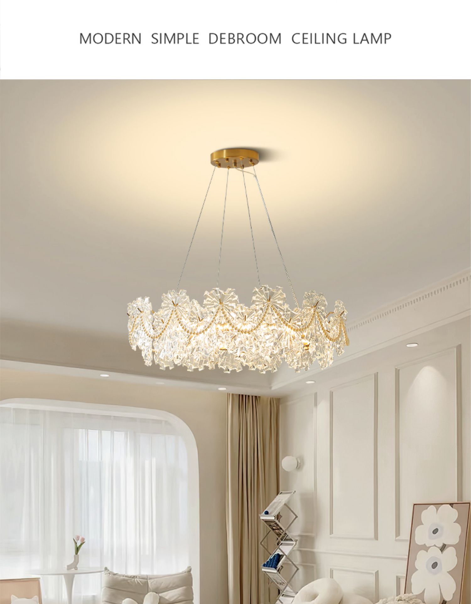 French crystal chandelier light luxury warm romantic art pearl shell lamp creative glass cloud LED chandelier