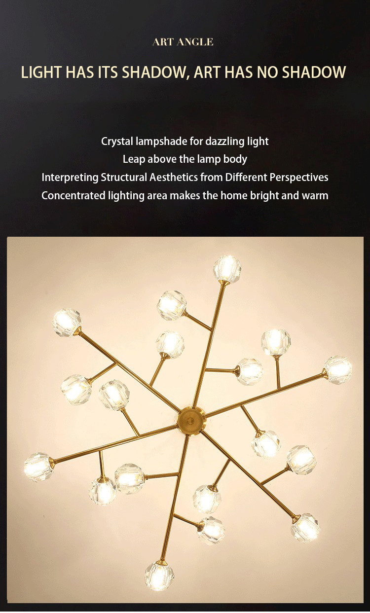 All copper crystal living room chandelier modern light luxury bedroom lamp Internet celebrity restaurant home branch magic bean molecule lamp
