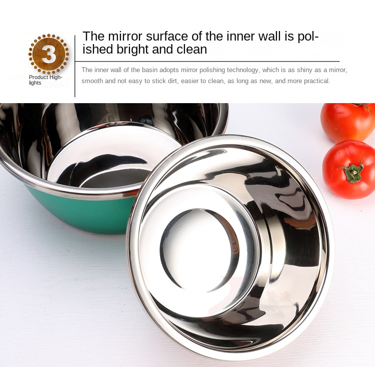 Colored stainless steel basin thickened household seasoning tank washing basin egg-beating basin cooking basin and wash basin color basin wholesale