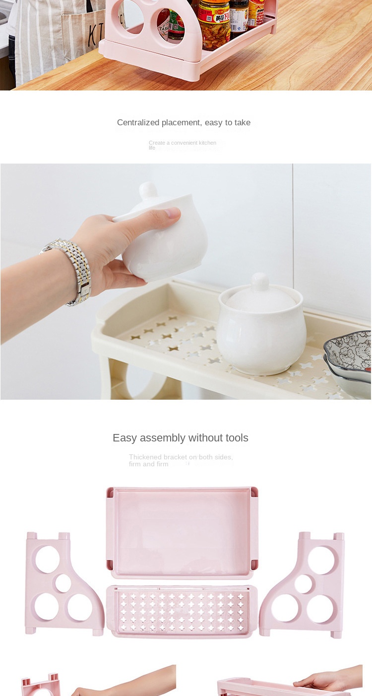 Multi-purpose kitchen rack double-layer plastic floor kitchen seasoning rack detachable porous knife storage rack