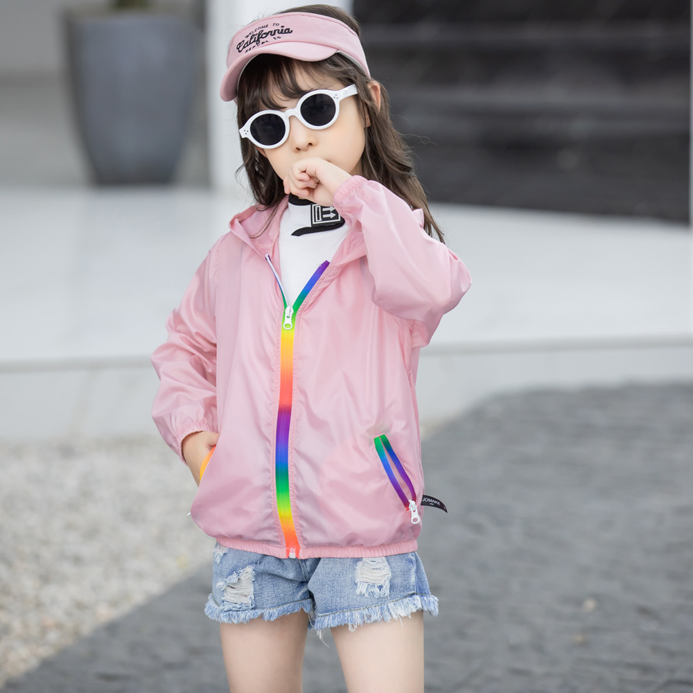 Summer new children’s clothing children’s sun protection clothing jacket boys and girls skin clothing rainbow hooded sun protection clothing air-conditioning shirt