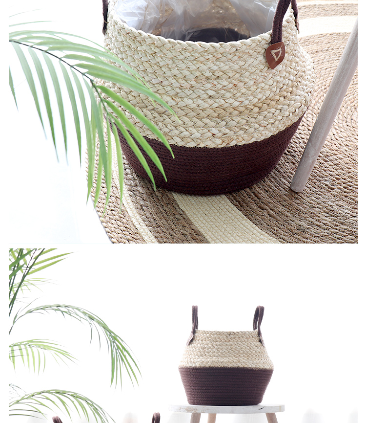 Nordic straw woven rattan decorative flower pot woven flower basket home decoration living room idyllic floor-to-ceiling large flower pot gardening