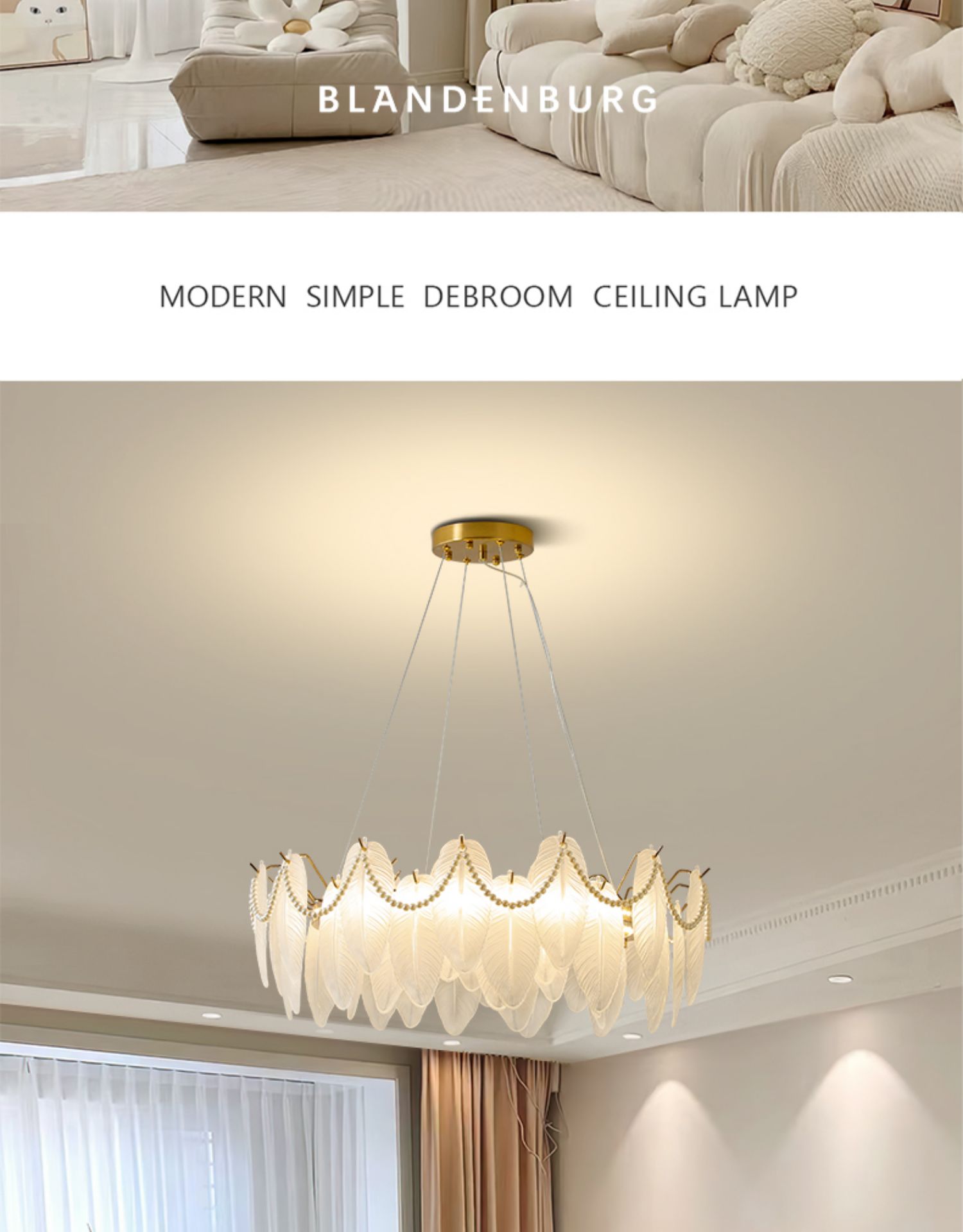 French crystal chandelier light luxury warm romantic art pearl shell lamp creative glass cloud LED chandelier
