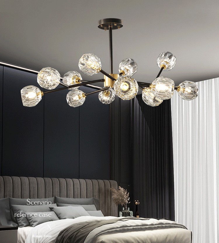 All copper crystal living room chandelier modern light luxury bedroom lamp Internet celebrity restaurant home branch magic bean molecule lamp