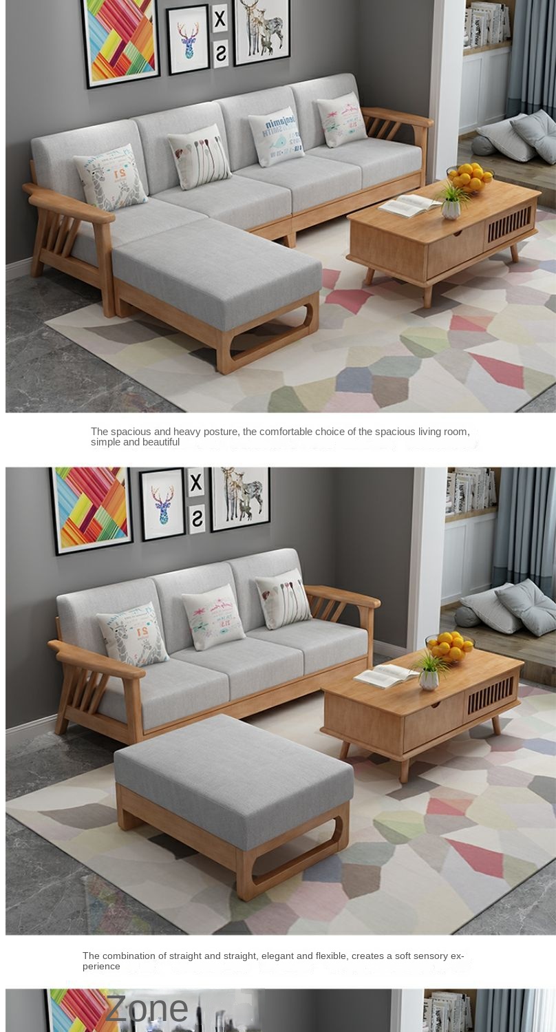 Nordic solid wood sofa small apartment new Chinese style lazy fabric comfortable modern minimalist living room furniture combination set