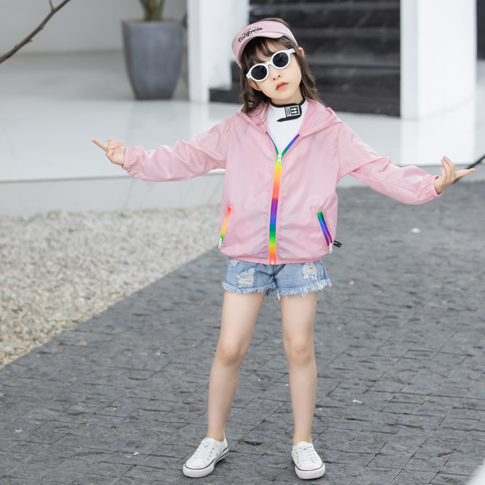 Summer new children’s clothing children’s sun protection clothing jacket boys and girls skin clothing rainbow hooded sun protection clothing air-conditioning shirt