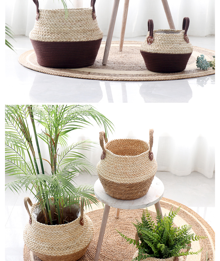 Nordic straw woven rattan decorative flower pot woven flower basket home decoration living room idyllic floor-to-ceiling large flower pot gardening