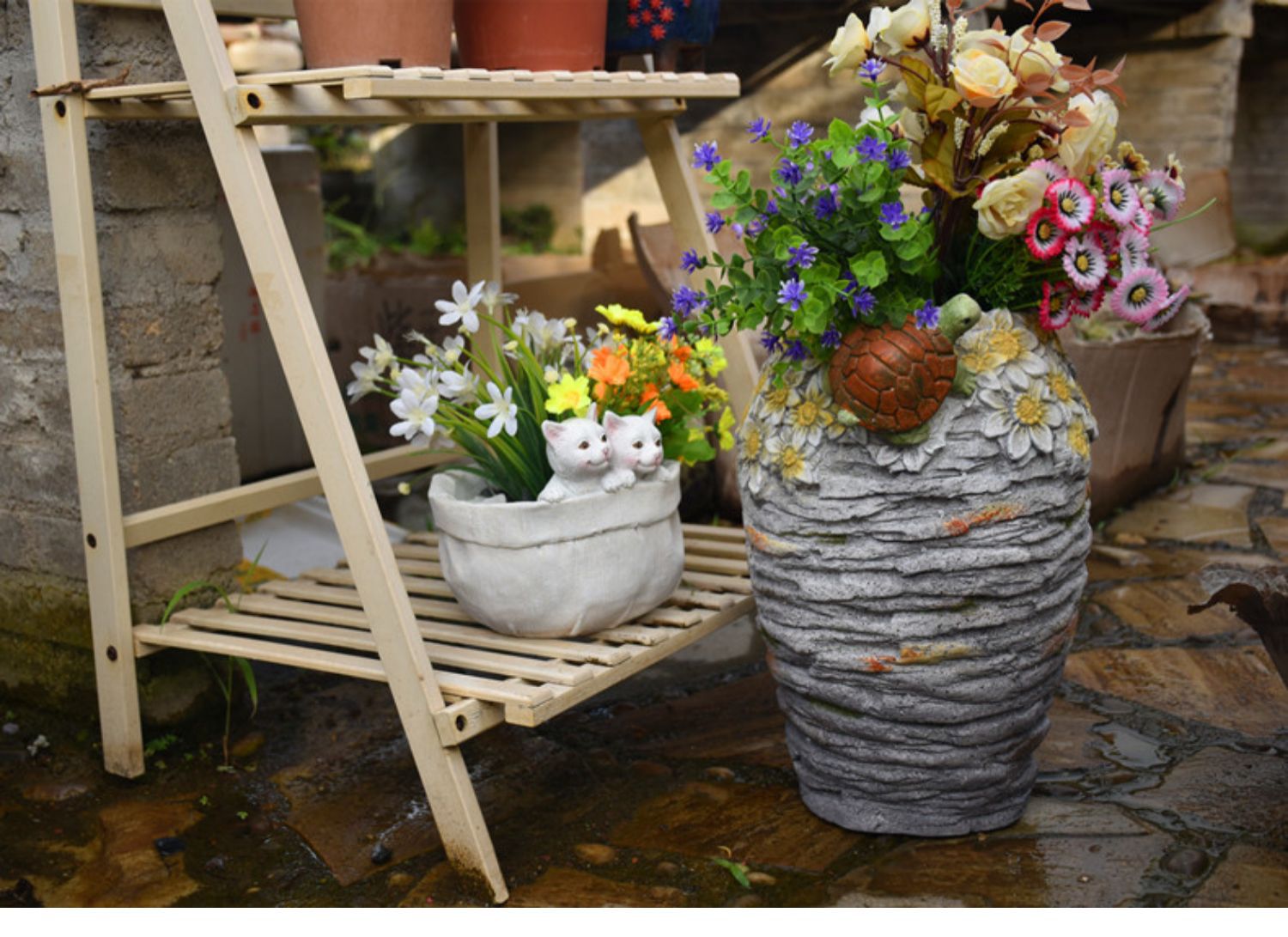 Top-floor balcony decoration flower pot turtle large landscaping lawn garden villa succulent American outdoor garden gardening