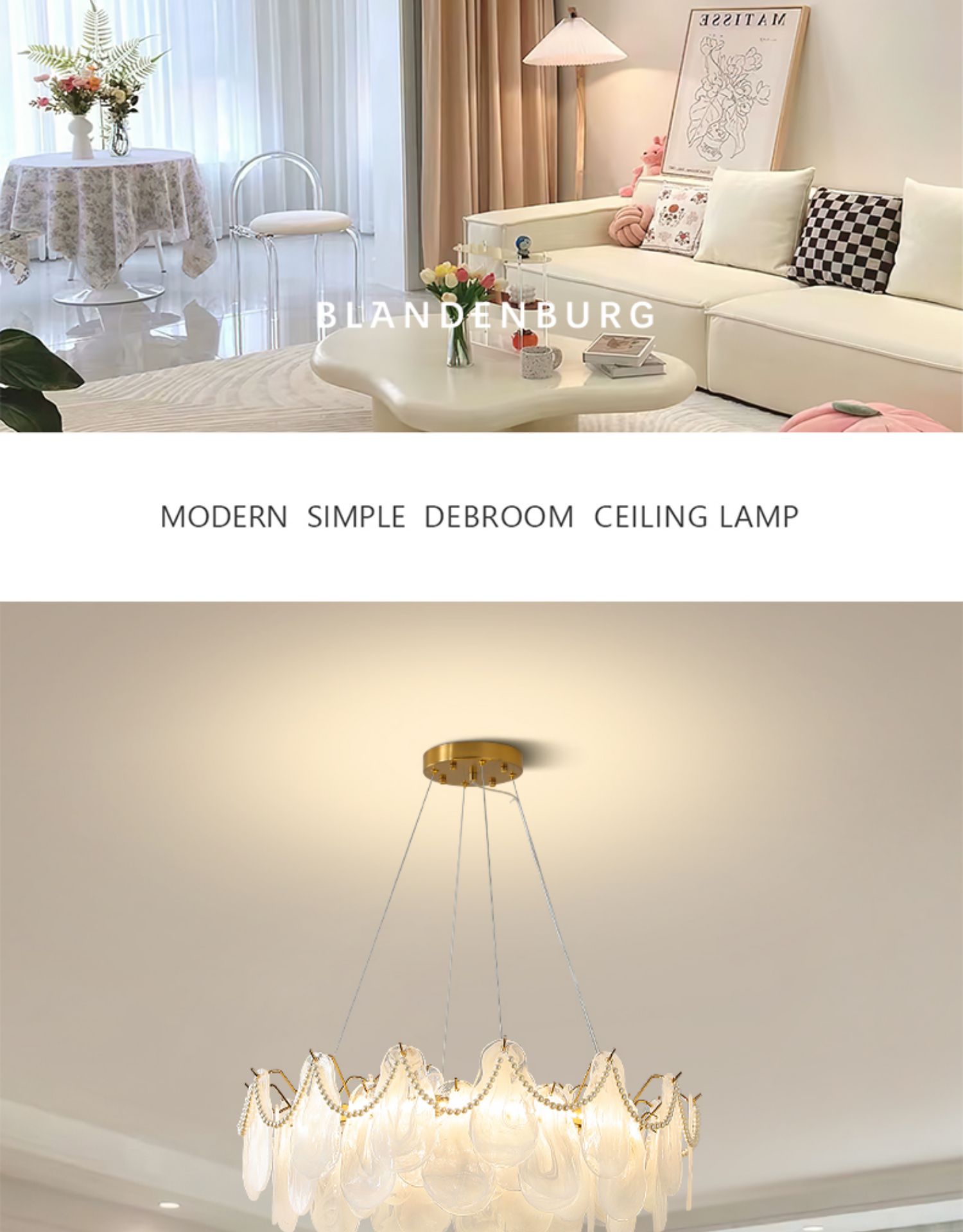 French crystal chandelier light luxury warm romantic art pearl shell lamp creative glass cloud LED chandelier