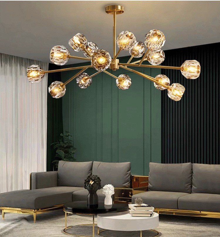 All copper crystal living room chandelier modern light luxury bedroom lamp Internet celebrity restaurant home branch magic bean molecule lamp