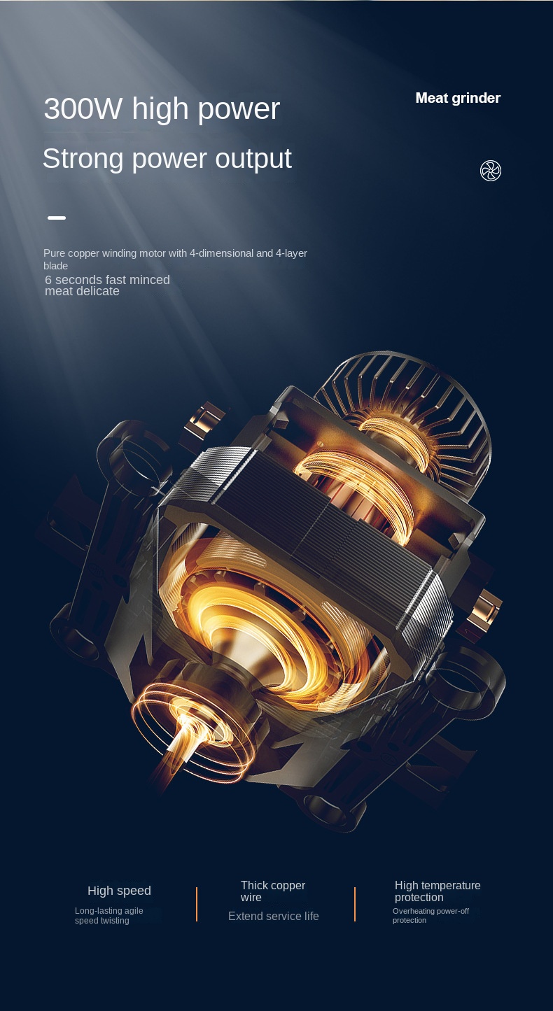 Cross-border kitchen household 304 electric meat grinder multi-functional meat mincer high-power four-knife meat blender