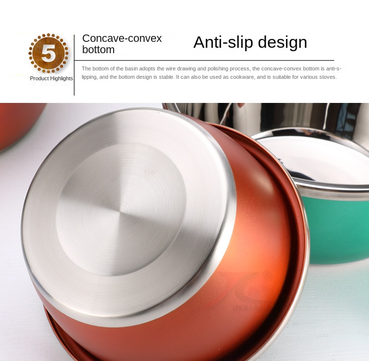 Colored stainless steel basin thickened household seasoning tank washing basin egg-beating basin cooking basin and wash basin color basin wholesale