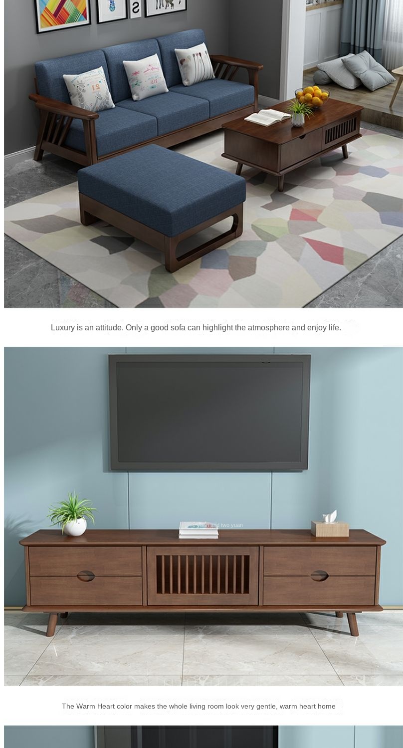 Nordic solid wood sofa small apartment new Chinese style lazy fabric comfortable modern minimalist living room furniture combination set