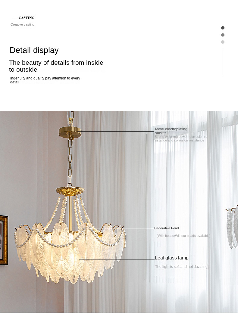 French-style living room chandelier modern light luxury feather glass chandelier American retro dining room bedroom net red LED lamp