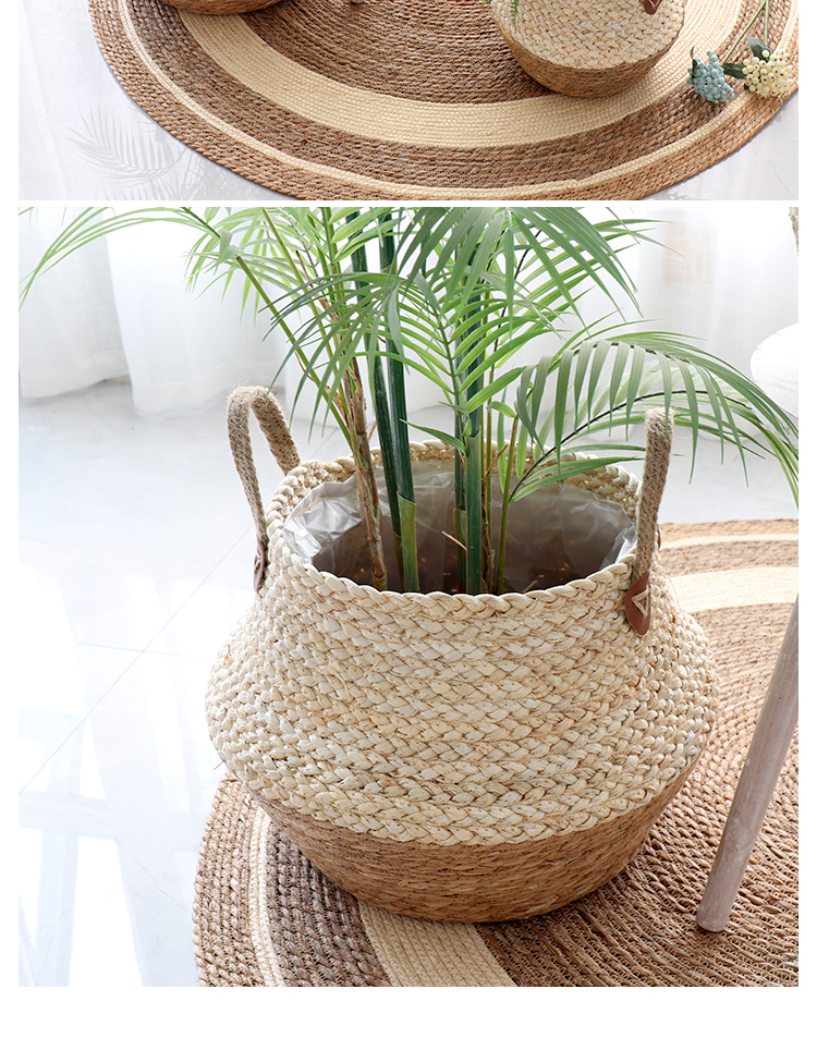 Nordic straw woven rattan decorative flower pot woven flower basket home decoration living room idyllic floor-to-ceiling large flower pot gardening
