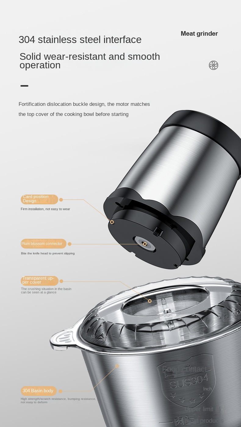 Cross-border kitchen household 304 electric meat grinder multi-functional meat mincer high-power four-knife meat blender