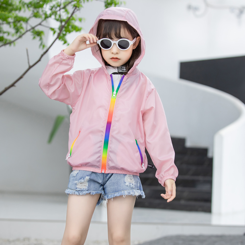 Summer new children’s clothing children’s sun protection clothing jacket boys and girls skin clothing rainbow hooded sun protection clothing air-conditioning shirt