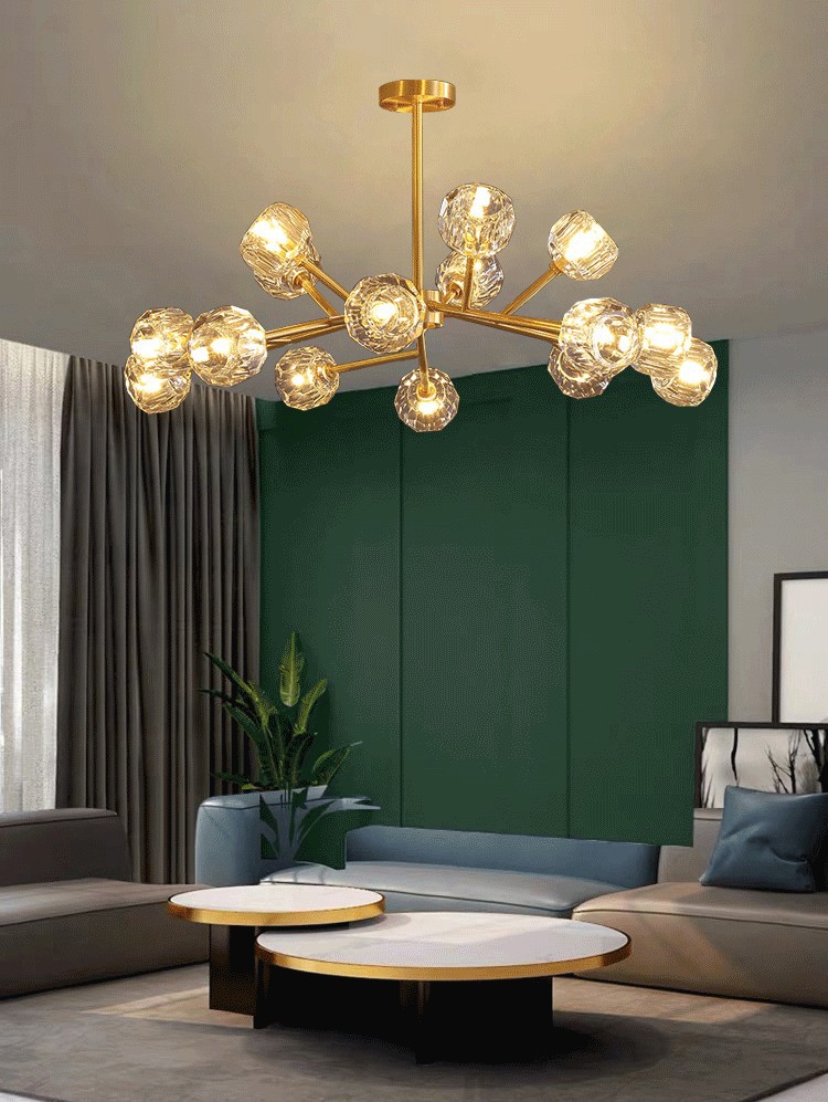 All copper crystal living room chandelier modern light luxury bedroom lamp Internet celebrity restaurant home branch magic bean molecule lamp