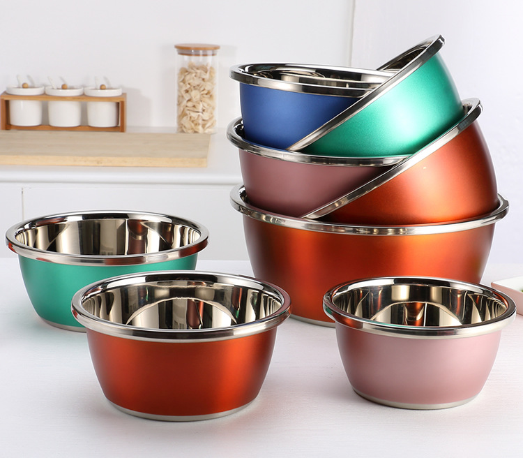 Colored stainless steel basin thickened household seasoning tank washing basin egg-beating basin cooking basin and wash basin color basin wholesale