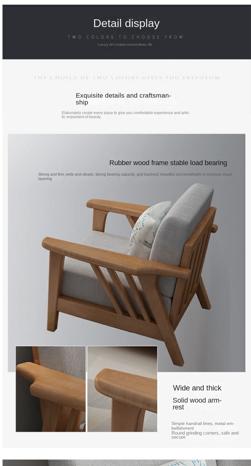 Nordic solid wood sofa small apartment new Chinese style lazy fabric comfortable modern minimalist living room furniture combination set