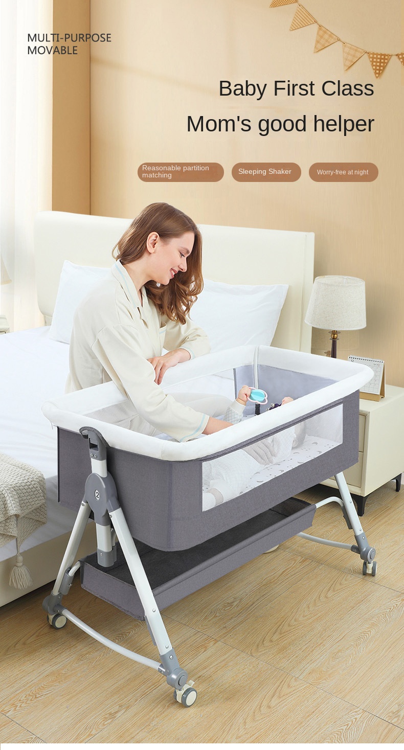 Crib newborn bed splicing big bed baby rocker bb children’s bed cradle bed multifunctional mobile foldable