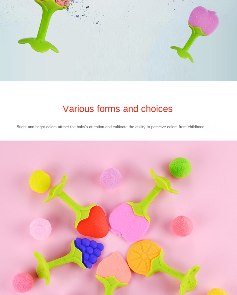 Silicone baby teether fruit shape teether newborn two-color three-dimensional teether molar stick with box