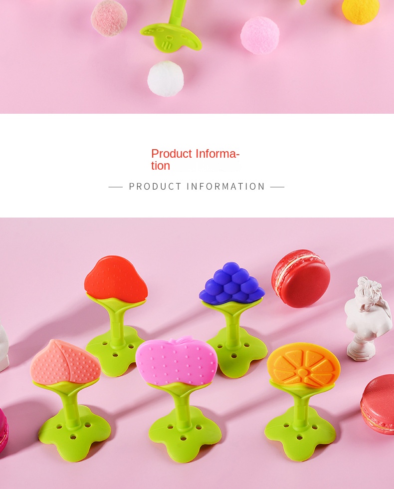 Silicone baby teether fruit shape teether newborn two-color three-dimensional teether molar stick with box