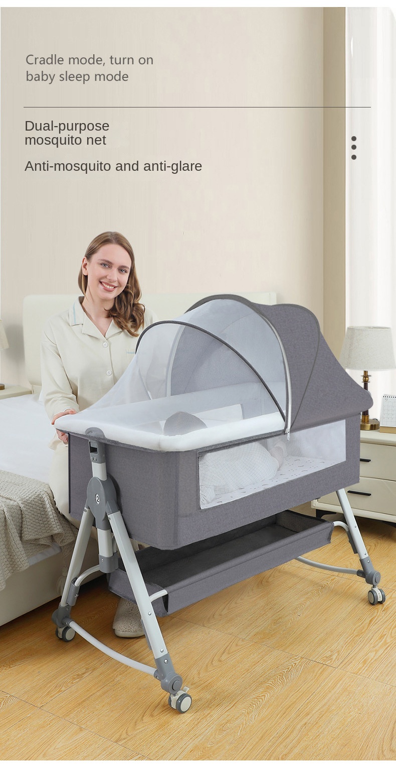 Crib newborn bed splicing big bed baby rocker bb children’s bed cradle bed multifunctional mobile foldable