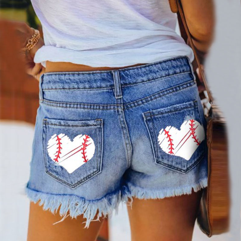 European and American trendy ripped tassel denim shorts straight-breasted women’s hot pants