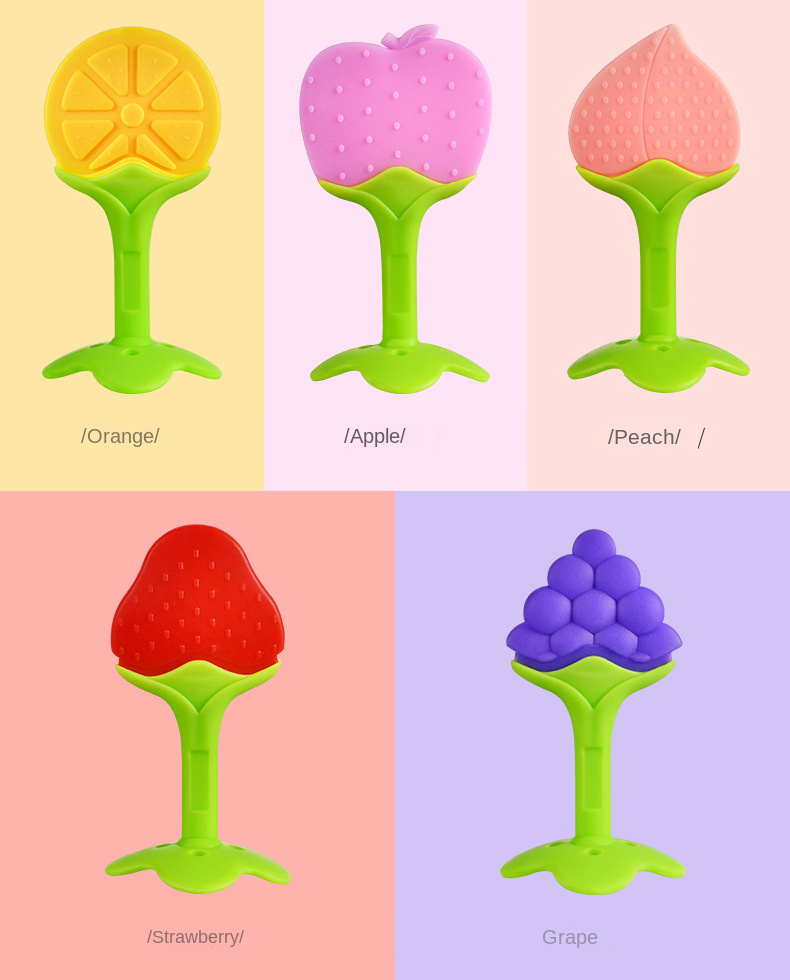Silicone baby teether fruit shape teether newborn two-color three-dimensional teether molar stick with box
