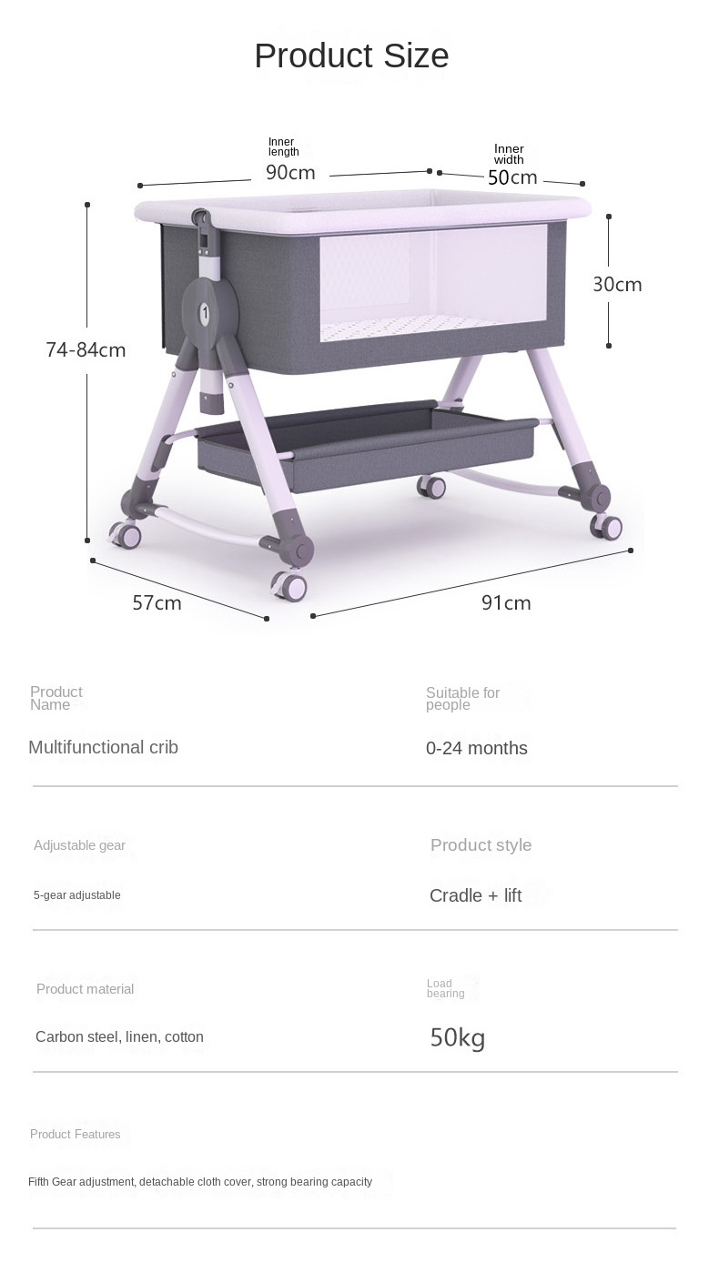 Crib newborn bed splicing big bed baby rocker bb children’s bed cradle bed multifunctional mobile foldable