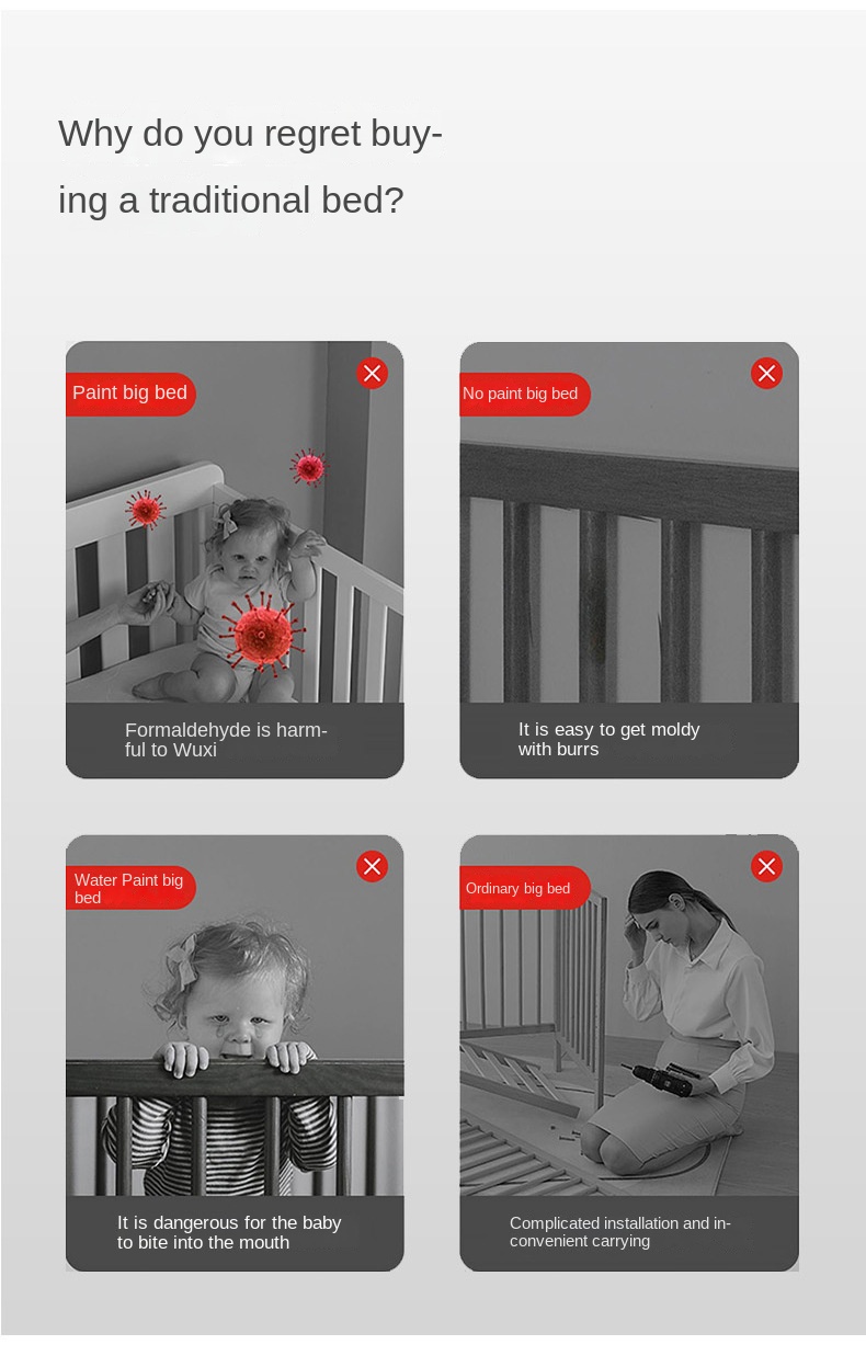 Crib newborn bed splicing big bed baby rocker bb children’s bed cradle bed multifunctional mobile foldable