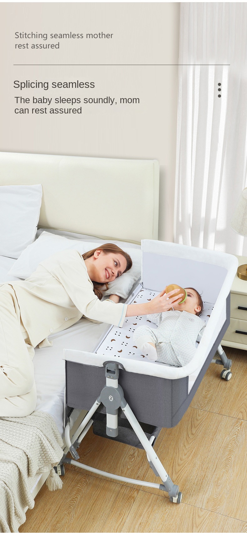 Crib newborn bed splicing big bed baby rocker bb children’s bed cradle bed multifunctional mobile foldable