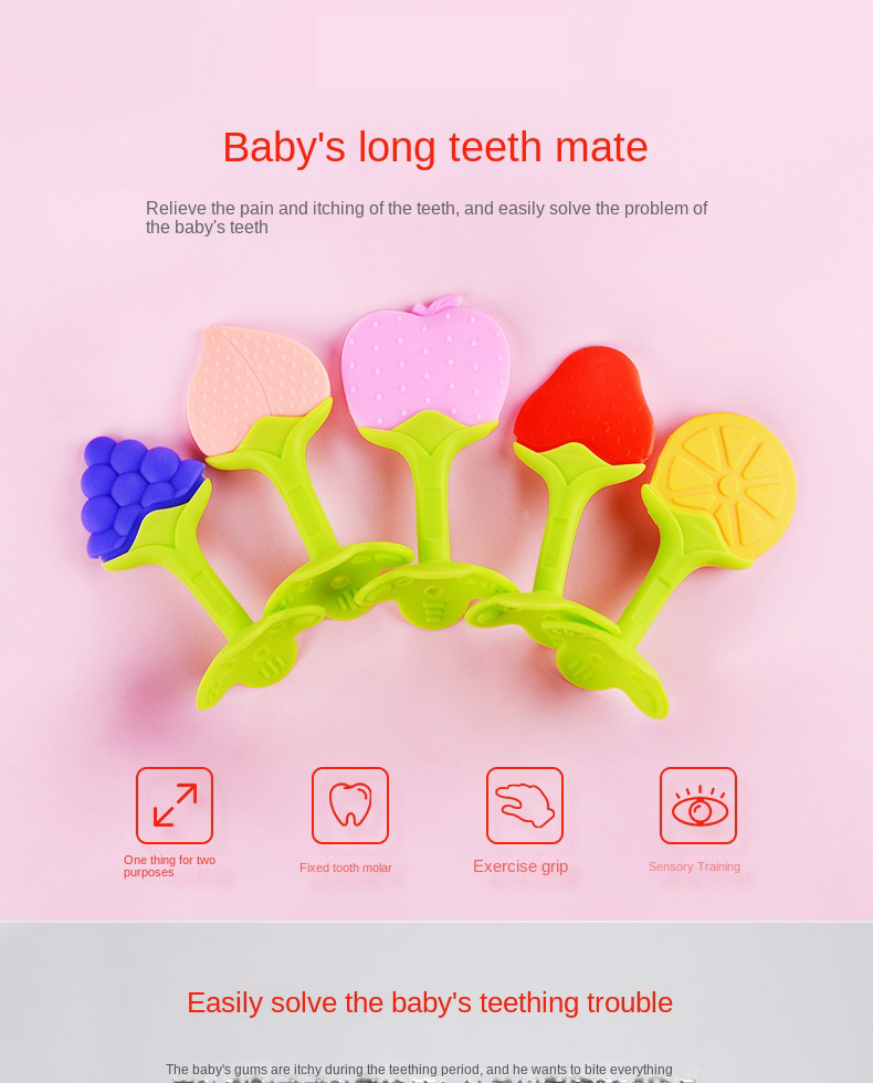 Silicone baby teether fruit shape teether newborn two-color three-dimensional teether molar stick with box