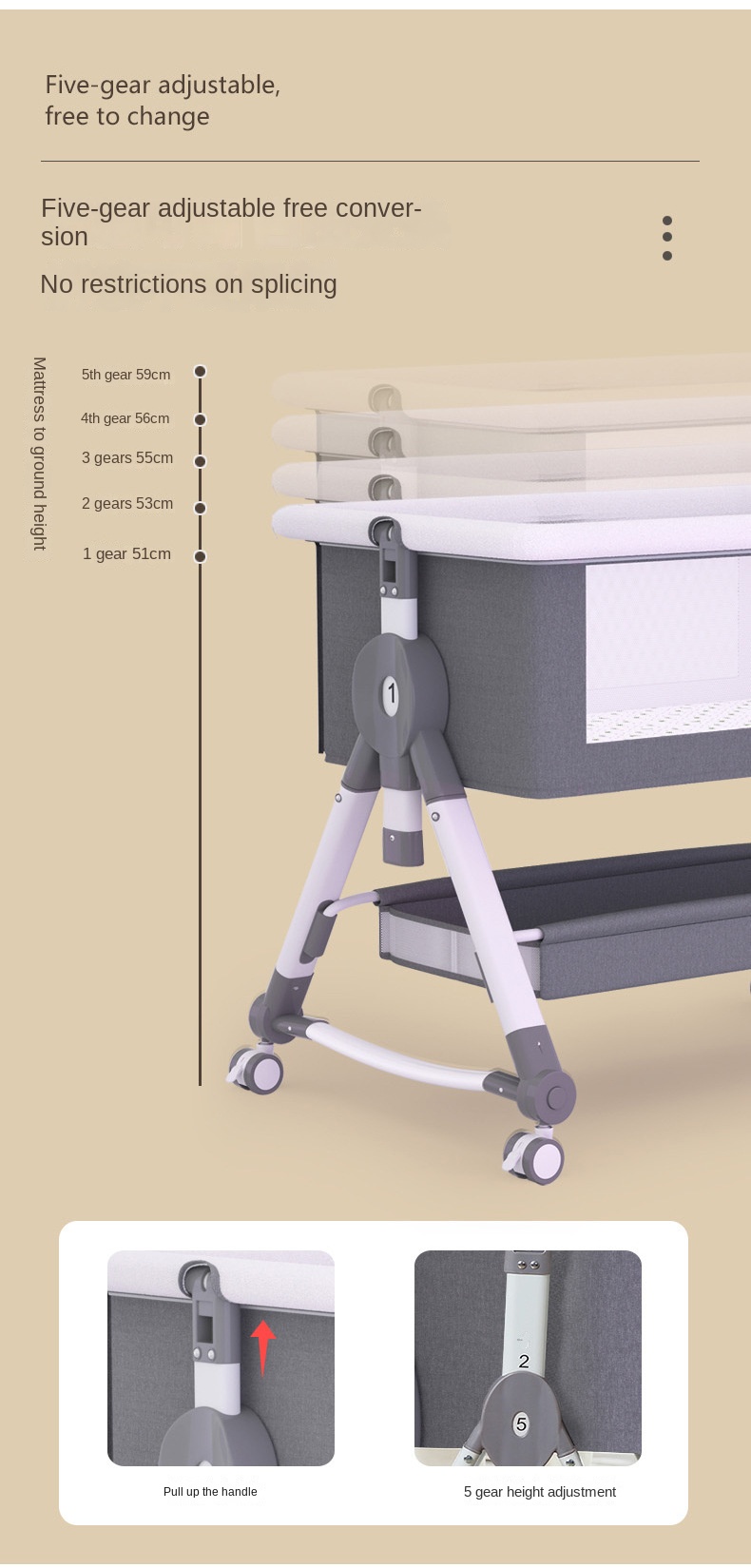 Crib newborn bed splicing big bed baby rocker bb children’s bed cradle bed multifunctional mobile foldable