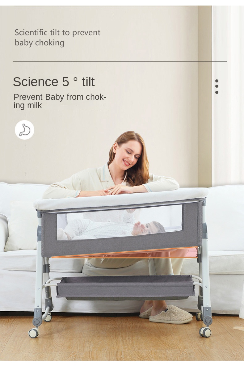 Crib newborn bed splicing big bed baby rocker bb children’s bed cradle bed multifunctional mobile foldable