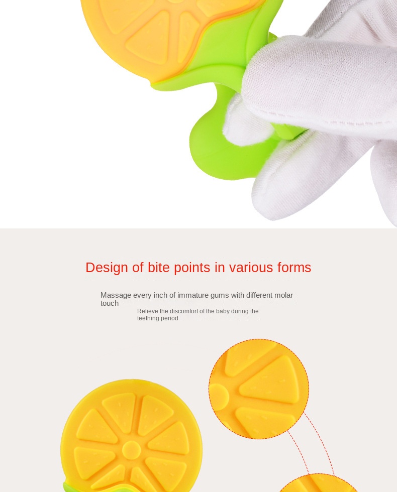 Silicone baby teether fruit shape teether newborn two-color three-dimensional teether molar stick with box